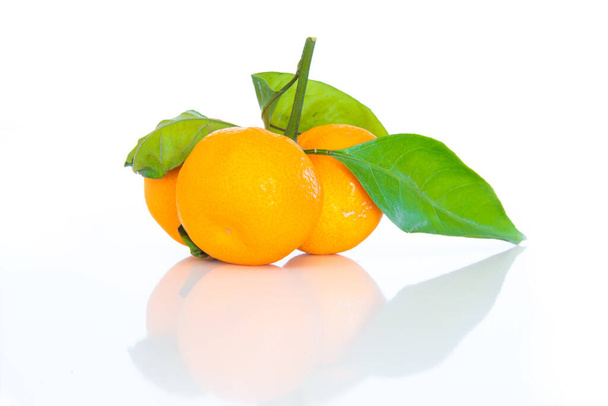 fresh tangerines with leaves isolated on white - Foto, imagen