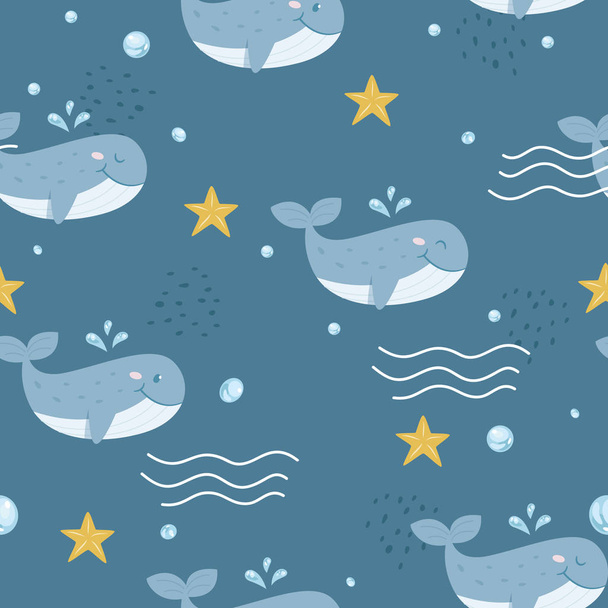 Vector seamless pattern Cute whale - Vetor, Imagem