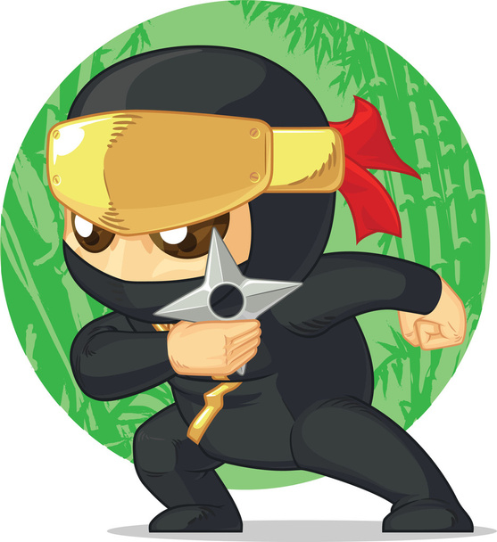 Карикатура на Ninja Holding Shuriken
 - Вектор,изображение
