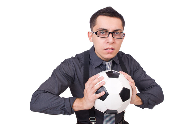 白で隔離されるサッカー面白い男 - 写真・画像
