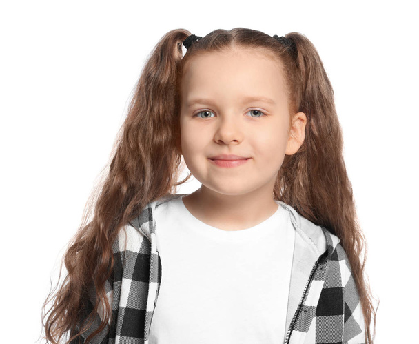 Portrait of little girl on white background - Foto, Imagem
