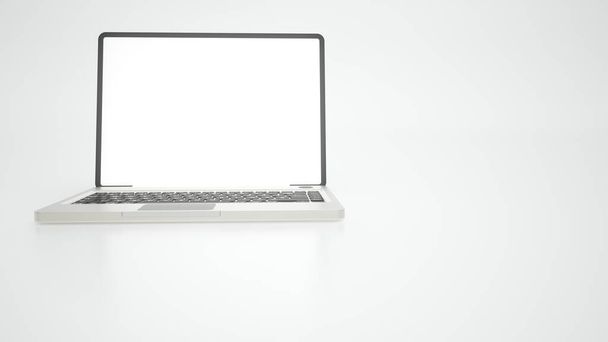 白い表面のノートパソコン- 3Dレンダリング - 写真・画像