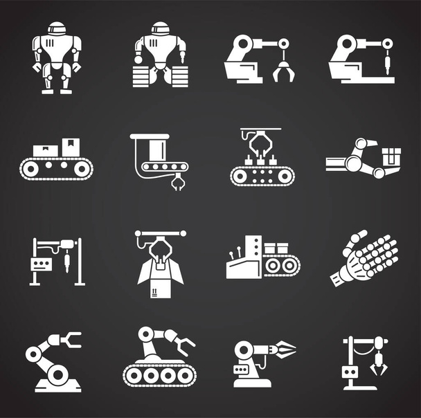 Ikony związane z produkcją robotów ustawione na tle grafiki i projektowania stron internetowych. Kreatywny symbol ilustracji dla aplikacji webowej lub mobilnej. - Wektor, obraz
