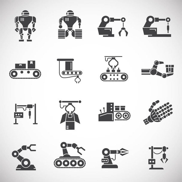 Icone relative alla produzione robotica impostate su sfondo per la progettazione grafica e web. Simbolo di concetto di illustrazione creativa per app web o mobile
. - Vettoriali, immagini
