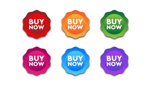 Sticker buy now badge vector illustration, web banner design, di - ベクター画像