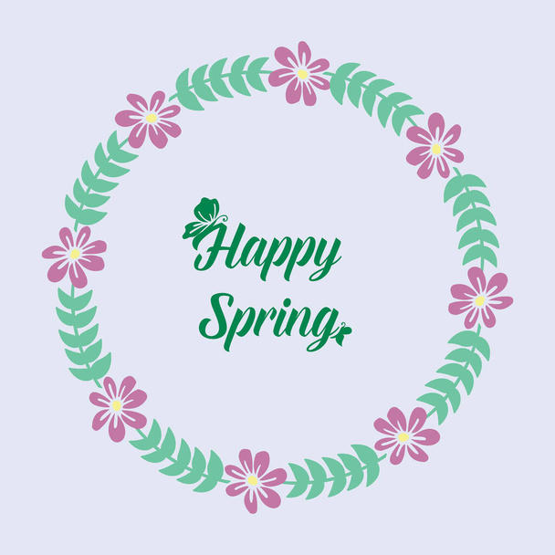 Padrão bonito de folha e moldura de flor rosa, para feliz primavera cartão de saudação papel de parede design. Vetor
 - Vetor, Imagem