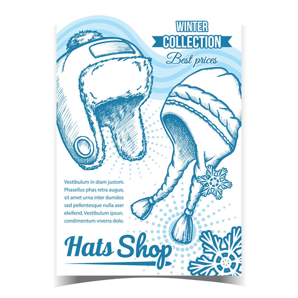 Шляпы Магазин Зимняя Продажа Рекламный баннер Вектор
 - Вектор,изображение