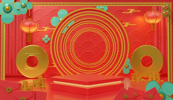 Novoroční téma čínského lunárního roku. Tradiční čínská textura. 3d ab - Fotografie, Obrázek