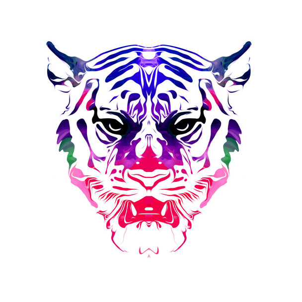 Tigerkopf mit kreativen abstrakten Elementen auf weißem Hintergrund  - Foto, Bild