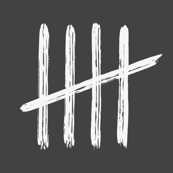 Five chalk tally marks on white board - Vector, Image