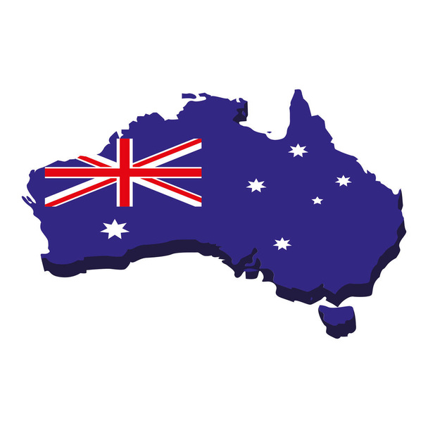 Beyaz zemin üzerinde bayrak olan Avustralya haritası - Vektör, Görsel