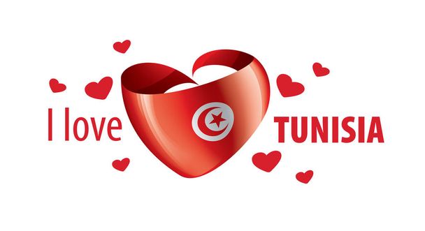 Flaga narodowa Tunezji w kształcie serca i napis kocham Tunezję. Ilustracja wektora - Wektor, obraz