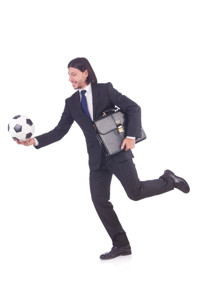 Человек с футболом изолирован на белом - Фото, изображение