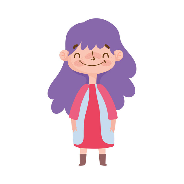 kleines Mädchen mit lila Haaren und Gestik - Vektor, Bild
