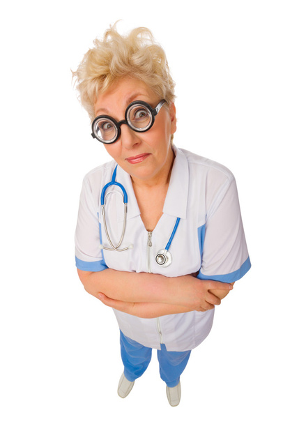 Mature funny doctor with nerd glasses - 写真・画像
