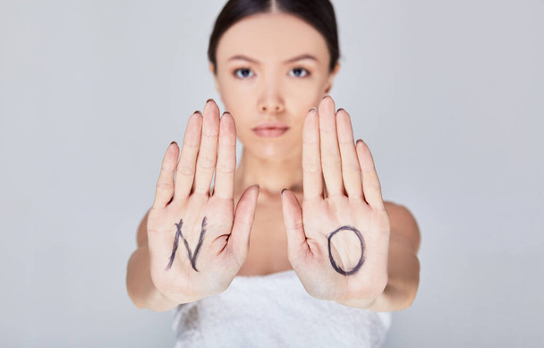 A strict serious young Asian woman says NO. - Foto, Imagem