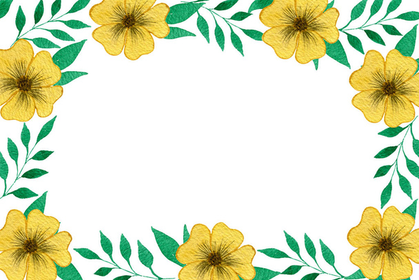 festlichen Frühling floralen Rand mit Kopierraum, Muttertag oder Hochzeitsfeier florales Layout, Aquarell Rand Design mit gelben Blumen - Foto, Bild