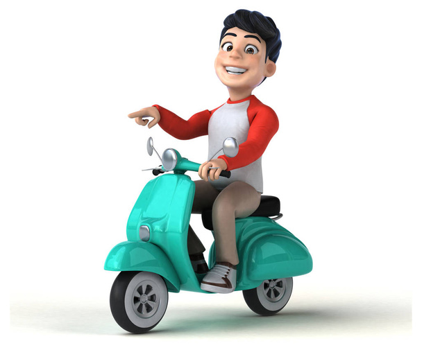 Fun 3D Asian teenager with a manga style with scooter - Photo, image