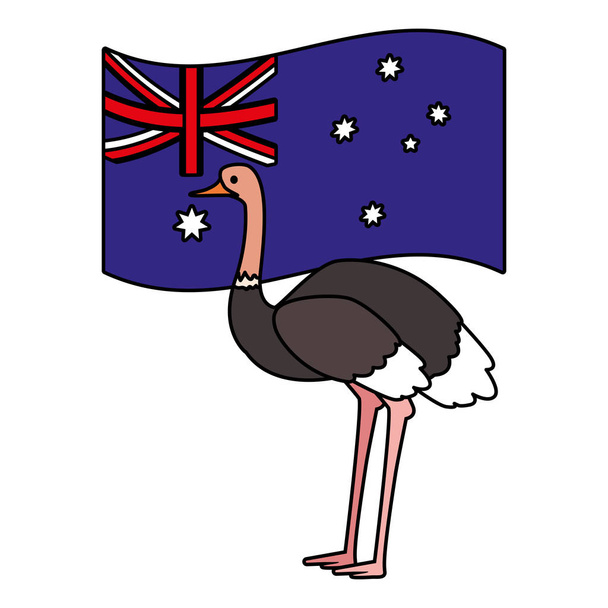 ostrich with australian flag in the background - Vektör, Görsel