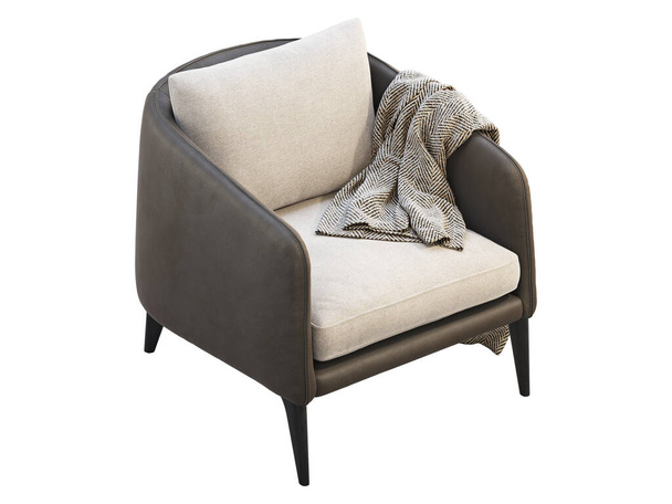 Cadeira de couro marrom escuro com almofada de luz. Renderização 3d
 - Foto, Imagem