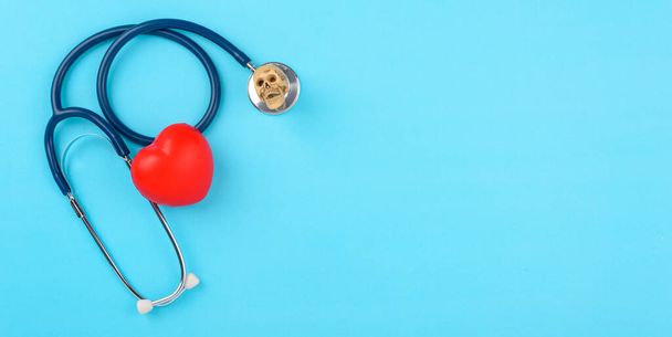 Doctor's Day concept, flat lay top view, stethoscope with red he - Fotografie, Obrázek
