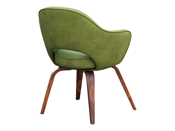 Green fabric chair with wooden legs. 3d render - Photo, Image