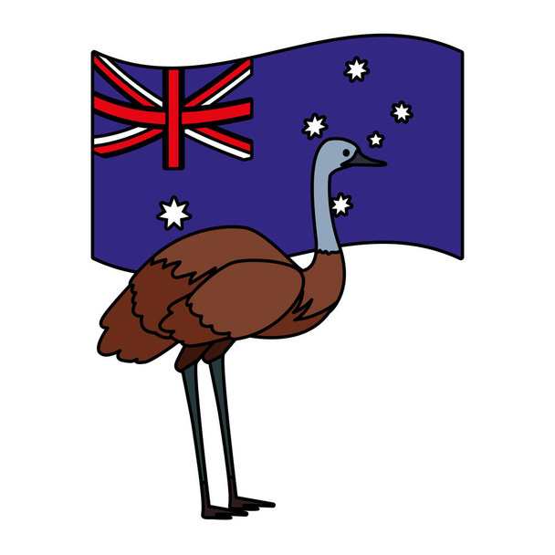 emu s australskou vlajkou v pozadí - Vektor, obrázek