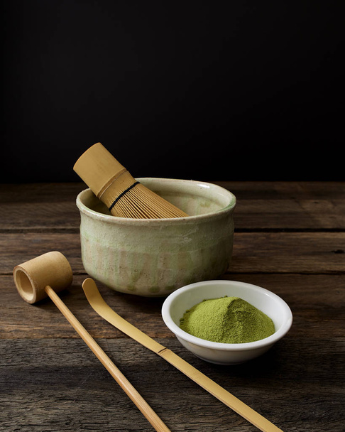 Organic Green Matcha Tea in a Bowl - Фото, зображення