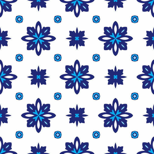 Abstract blue and white tile ethnic background seamless pattern - Vektor, obrázek