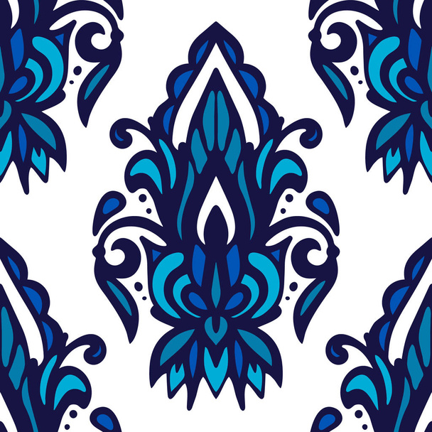 Damask flower vector seamless pattern blue and white tile . - Vector, Imagen