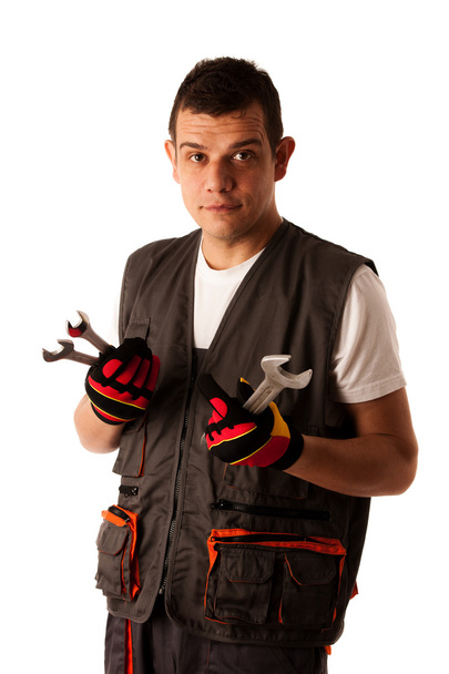 Young mechanic isolated over white background - Zdjęcie, obraz
