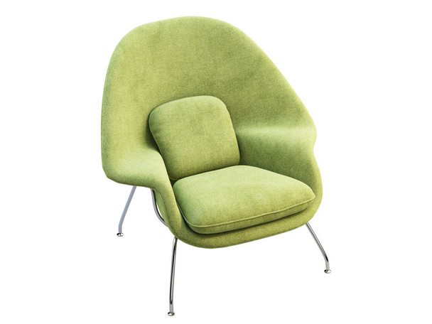 Mid-century light green fabric chair with chromium legs. 3d render. - 写真・画像