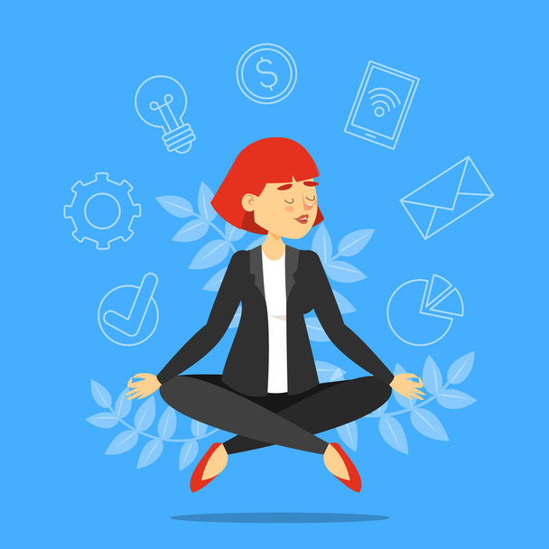 Geschäftsfrau in Lotus-Pose meditiert Vektor isoliert - Vektor, Bild