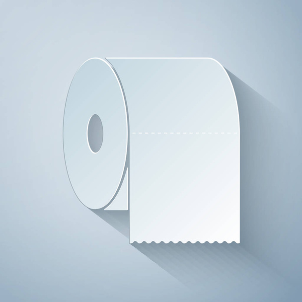 Kağıt kesiği tuvalet kağıdı rulosu simgesi gri arkaplanda izole edildi. Kağıt sanatı tarzı. Vektör İllüstrasyonu - Vektör, Görsel