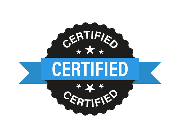 Certified vector isolated sign with blue ribbon on white backgro - Vector, Image