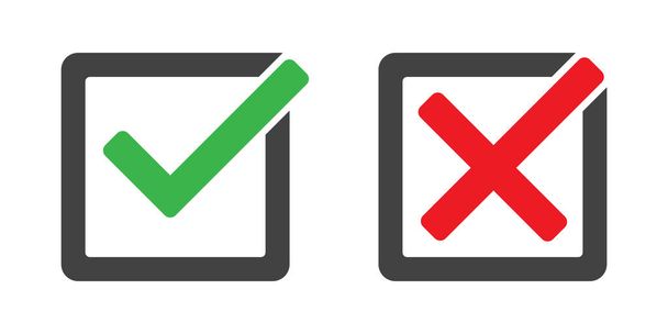 Check mark and cross in box vector isolated icons. Check mark ic - Vector, Image