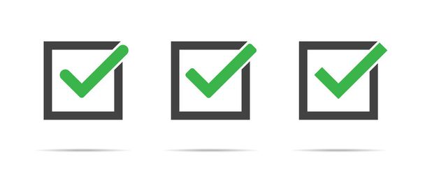 Zielony znak kontrolny wektor izolowany zestaw ikon w polu na białym ba - Wektor, obraz
