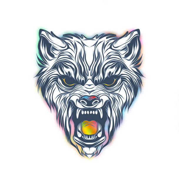 白を基調としたモノクロームアートの狼の銃口 - 写真・画像