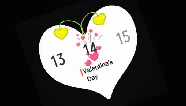 Walentynki data zaznaczona w kalendarzu 14 lutego 2020 izolowany z czarnym tle, kopia miejsca na tekst  - Zdjęcie, obraz