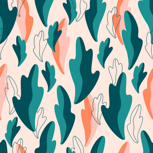 Seamless pattern with leaves overlapping each other on colorful background.Spring concept vector illustration. Floral seamless pattern for textile, packaging, wallpaper, design. - Vektor, obrázek