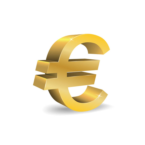 Euro currency sign in vector, in the style of 3 d, gold color. Icon for design, embodying banking, exchange rate or currency exchange of European countries, profit, wealth, earnings. Isolated symbol - Vektör, Görsel
