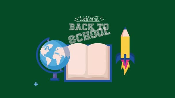 back to school season with book and set icons - Footage, Video