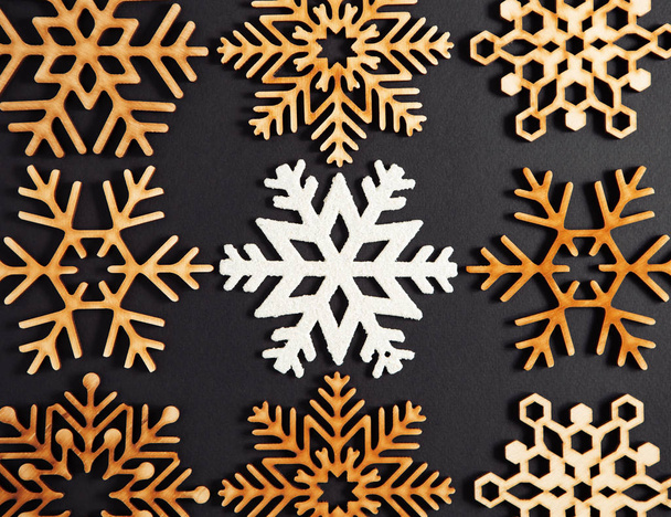 Winter holidays background with handmade wooden elements - Fotoğraf, Görsel