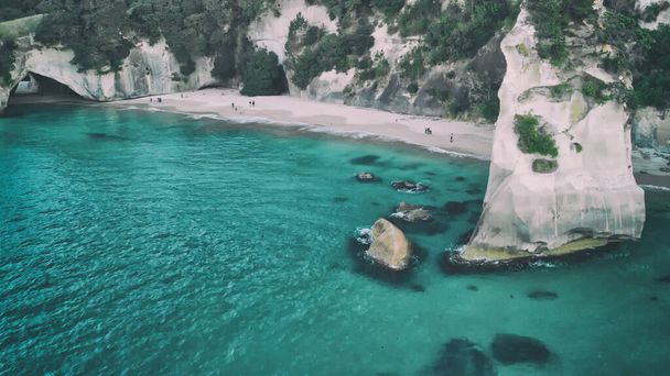 Aerial view of Cathedral Cove in New Zealand - Photo, Image