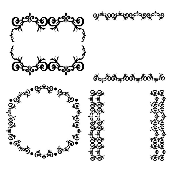 Spitze schwarz gemusterter Rahmen mit Monogrammen. Dekorative Elemente - Vektor, Bild
