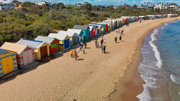 Vista aérea de Brighton Beach Colourful Huts, Victoria, Australi - Foto, Imagem