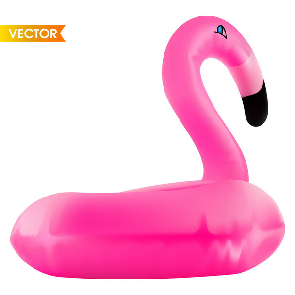 Realistický plameňský bazén nafukovací hračka. Tropické letní pták na izolovaném pozadí. Float flamingo. - Vektor, obrázek