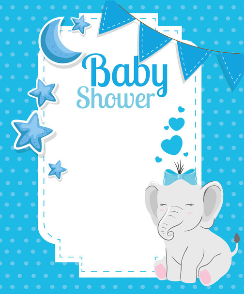 baby shower card with cute elephant and decoration - Vector, Image