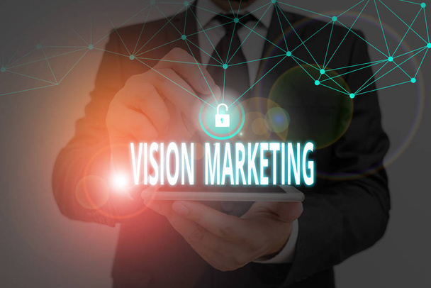 Rukopis psaní textu Vision Marketing. Konceptuální fotografie popisující, jak se plánují v budoucnu změnit a zlepšit - Fotografie, Obrázek