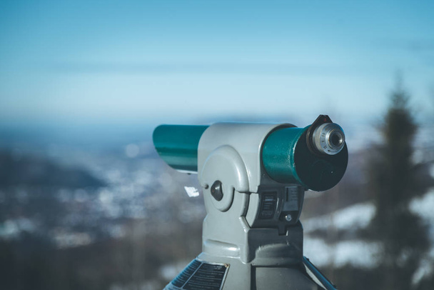 Close up of tourist binocular in Austria, wintertime and sundown - Φωτογραφία, εικόνα